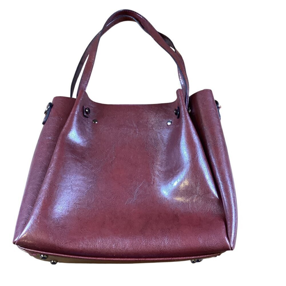 Shein PU Leather Tote Bag Satchel Zip Closure Burgundy #353G